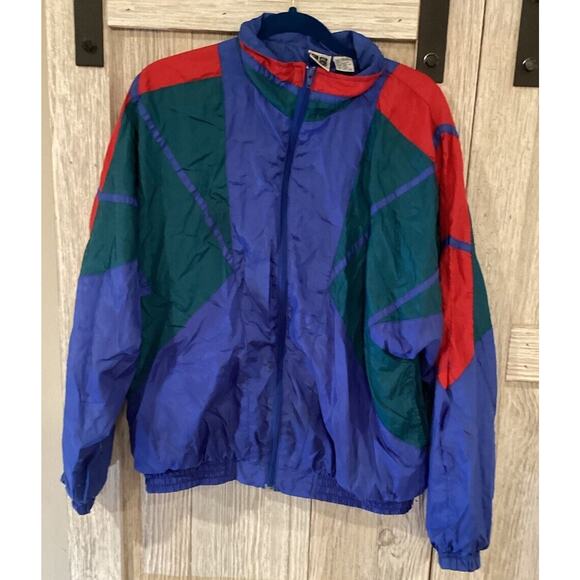 Vintage Active Wear Nylon Jacket Zip Up Blue Red Green Size large - Picture 2 of 9